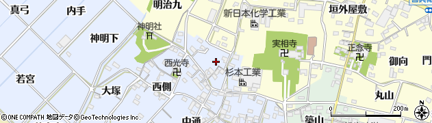 愛知県西尾市小間町明治周辺の地図