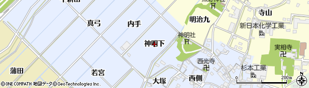 愛知県西尾市小間町（神明下）周辺の地図