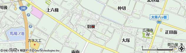 愛知県幸田町（額田郡）大草（羽根）周辺の地図