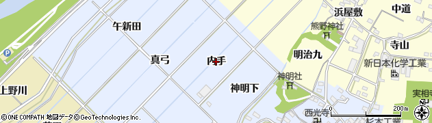 愛知県西尾市小間町（内手）周辺の地図