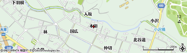 愛知県額田郡幸田町大草本田周辺の地図