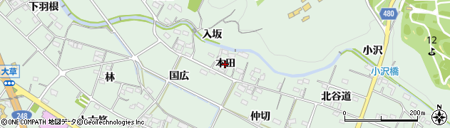 愛知県幸田町（額田郡）大草（本田）周辺の地図