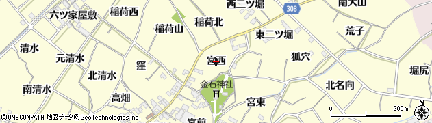 愛知県西尾市上町（宮西）周辺の地図
