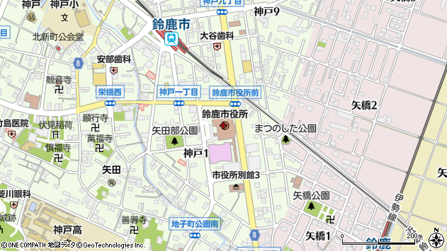 〒513-0000 三重県鈴鹿市（以下に掲載がない場合）の地図