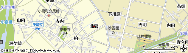 愛知県西尾市小島町（北裏）周辺の地図