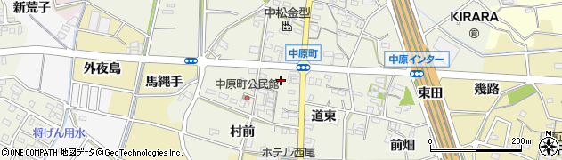 愛知県西尾市中原町周辺の地図