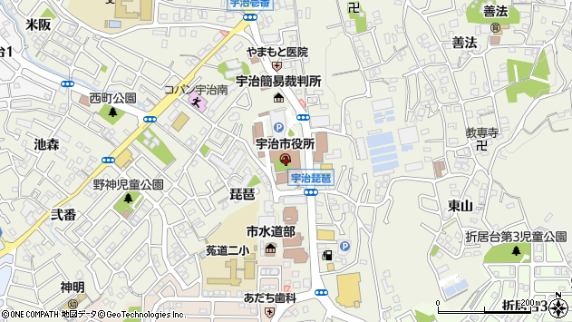 〒611-0000 京都府宇治市（以下に掲載がない場合）の地図