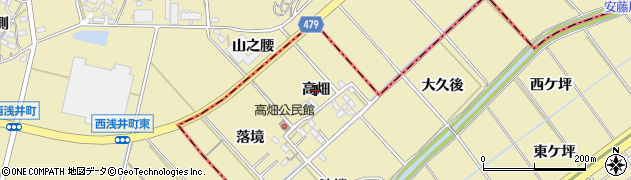 愛知県岡崎市中島町（高畑）周辺の地図