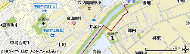 愛知県岡崎市中島町（井ノ下）周辺の地図