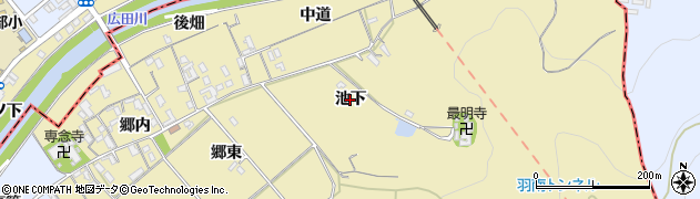 愛知県西尾市上羽角町（池下）周辺の地図