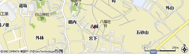 愛知県西尾市西浅井町古城周辺の地図