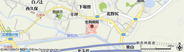 生駒病院周辺の地図