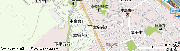 愛知県岡崎市本宿町（神明西）周辺の地図