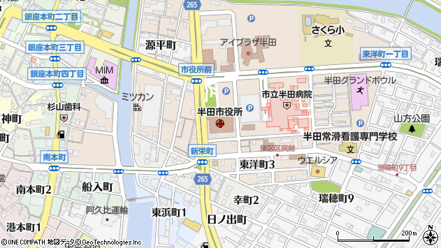 〒475-0000 愛知県半田市（以下に掲載がない場合）の地図