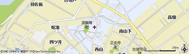愛知県西尾市新村町（山屋敷）周辺の地図