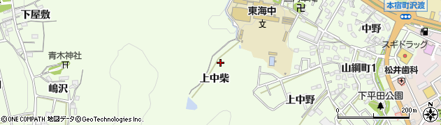 愛知県岡崎市山綱町（上中柴）周辺の地図