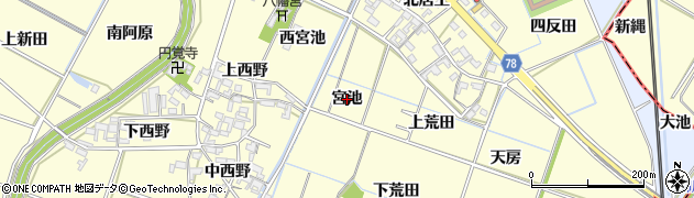 愛知県岡崎市福岡町（宮池）周辺の地図