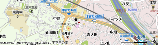 愛知県岡崎市本宿町（沢渡）周辺の地図
