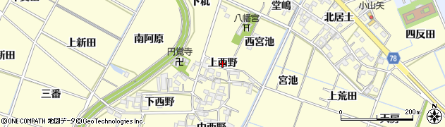 愛知県岡崎市福岡町（上西野）周辺の地図