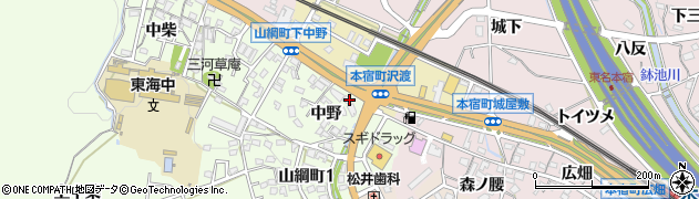 愛知県岡崎市山綱町下平田周辺の地図