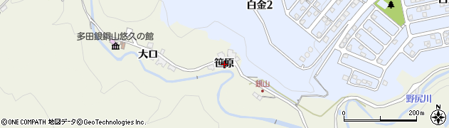 兵庫県川辺郡猪名川町銀山笹原周辺の地図