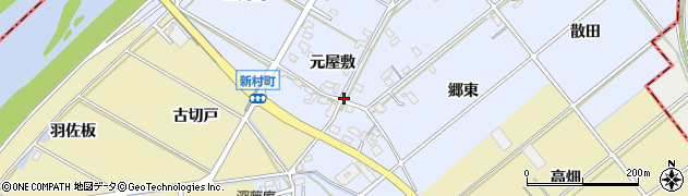 愛知県西尾市新村町（元屋敷）周辺の地図