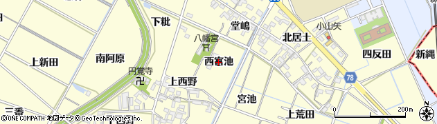 愛知県岡崎市福岡町（西宮池）周辺の地図