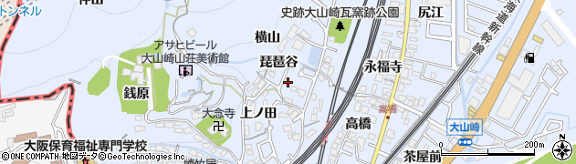 京都府乙訓郡大山崎町大山崎琵琶谷周辺の地図