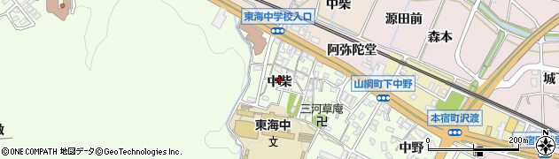 愛知県岡崎市山綱町（中柴）周辺の地図