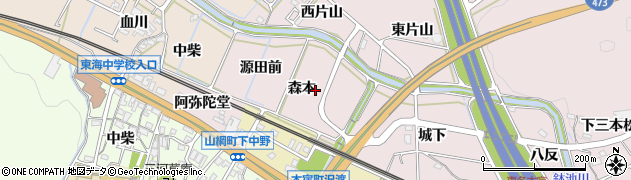 愛知県岡崎市本宿町森本周辺の地図
