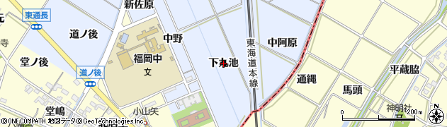 愛知県岡崎市上地町（下丸池）周辺の地図