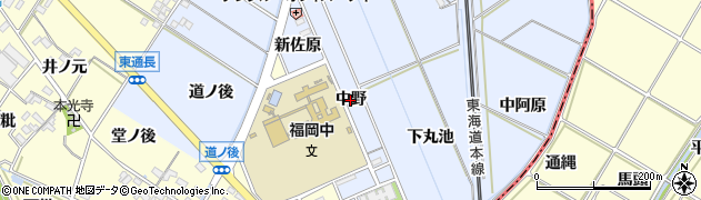愛知県岡崎市上地町（中野）周辺の地図