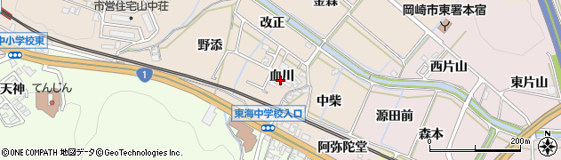 愛知県岡崎市舞木町（血川）周辺の地図