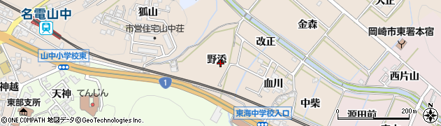 愛知県岡崎市舞木町（野添）周辺の地図