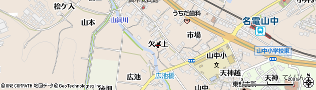 愛知県岡崎市舞木町（欠ノ上）周辺の地図