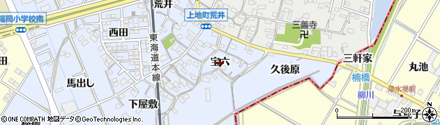 愛知県岡崎市上地町（宝六）周辺の地図