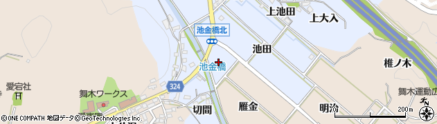 愛知県岡崎市池金町（大築）周辺の地図
