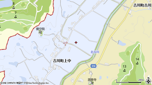 〒673-1104 兵庫県三木市吉川町上中の地図