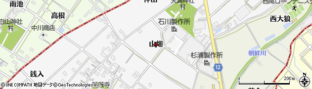 愛知県西尾市南中根町（山畑）周辺の地図