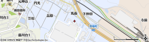 愛知県岡崎市市場町（鍛治屋田）周辺の地図