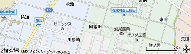 愛知県岡崎市在家町（向前田）周辺の地図