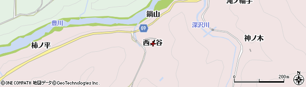 愛知県新城市市川西ノ谷周辺の地図