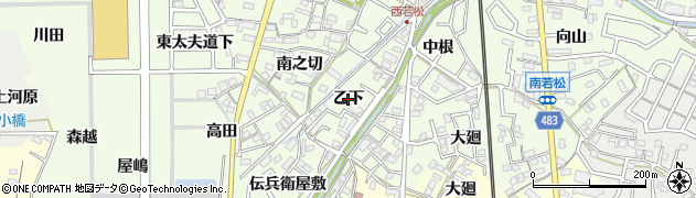 愛知県岡崎市若松町（乙下）周辺の地図