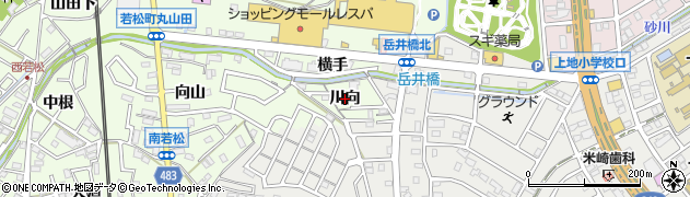 愛知県岡崎市若松町（川向）周辺の地図