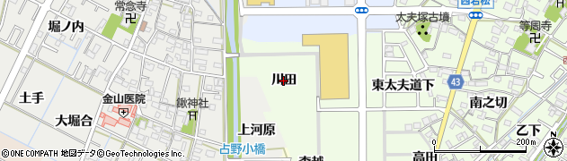 愛知県岡崎市若松町（川田）周辺の地図
