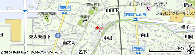 愛知県岡崎市若松町寺前周辺の地図