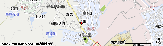 京都府長岡京市金ケ原（乙張）周辺の地図
