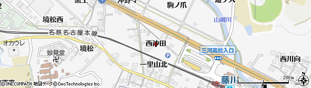 愛知県岡崎市藤川町（西沖田）周辺の地図