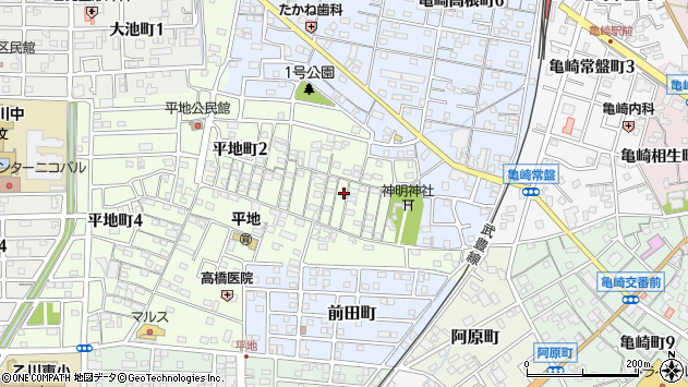 〒475-0081 愛知県半田市平地町の地図