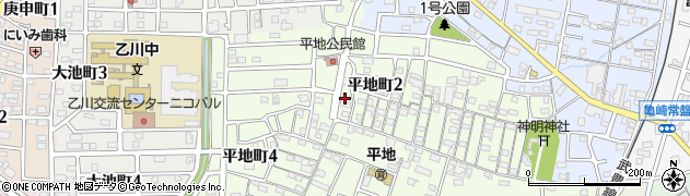愛知県半田市平地町周辺の地図